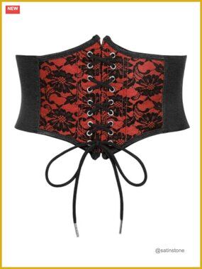 Wide Elastic Lace-Up Corset Belt Waist Tied Waspie Belt for Women